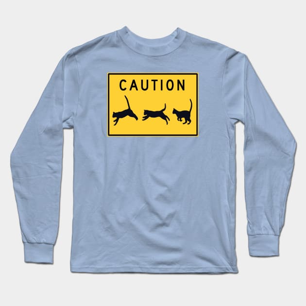 Cat Lover Caution Crossing Sign Long Sleeve T-Shirt by HipsterSketch